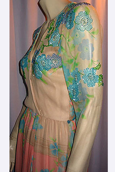 1970s Hanae Mori Beaded Bird Gown