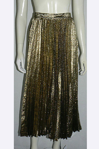 1970s Yves Saint Laurent Gold Lame Pleated Skirt Swank Vintage