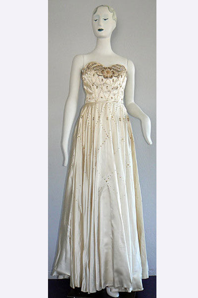 1940s Leyna Beauvilain Satin Beaded Gown Swank Vintage 1940s Leyna Beauvilain Satin Beaded Gown Swank Vintage