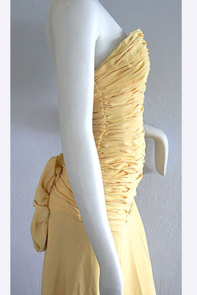 1970s Arnold Scaasi Buttercup Ruched Gown