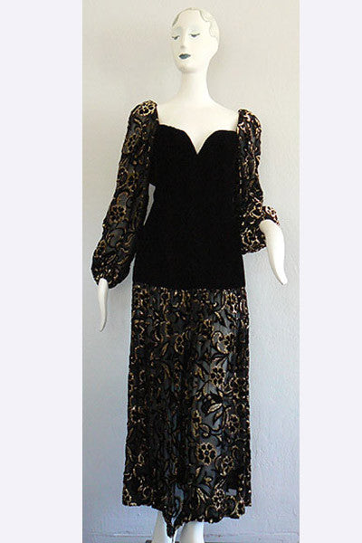 1970s Yves Saint Laurent Sheer Devore & Velvet Dress Swank Vintage 1970s Yves Saint Laurent Sheer Devore & Velvet Dress Swank Vintage