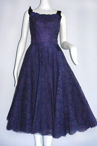 1950s Hattie Carnegie Violet Lace Party Dress
