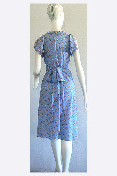 1970s Sant Angelo Blue Floral Flirty Dress