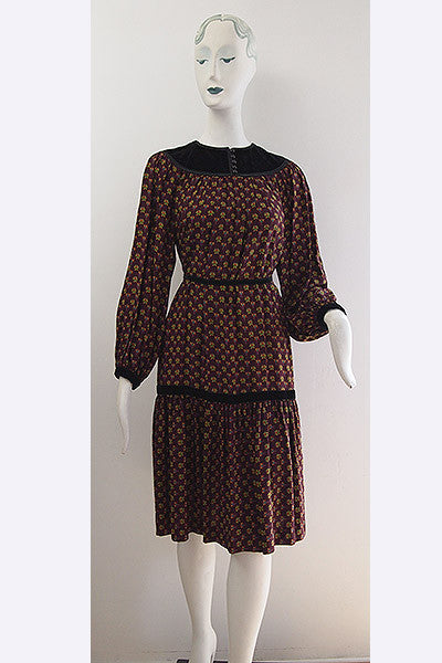 1970s Yves Saint Laurent Silk Peasant Dress Swank Vintage 1970s Yves Saint Laurent Silk Peasant Dress Swank Vintage