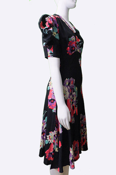 1940s Silk Floral Dress