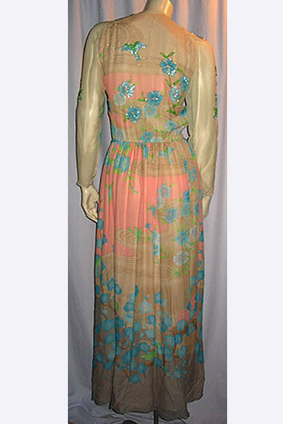 1970s Hanae Mori Beaded Bird Gown