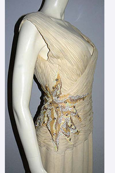 1980s Jean Louis Scherrer Pleated & Beaded Gown