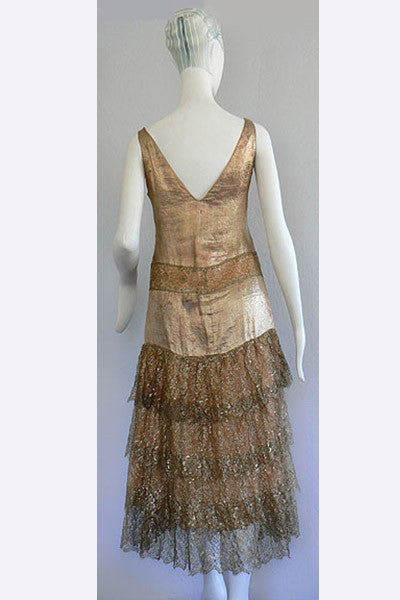 1920s Gold Lame' and Gold Lace Dress