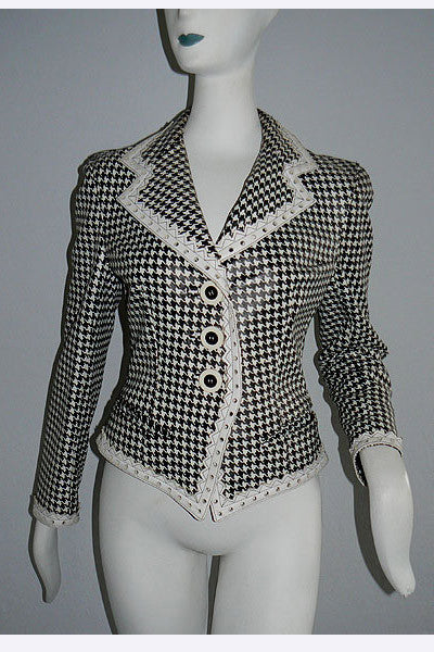 1960s Christian Dior Houndstooth Print Leather Jacket