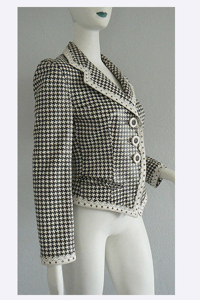 1960s Christian Dior Houndstooth Print Leather Jacket