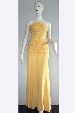 1970s Arnold Scaasi Buttercup Ruched Gown