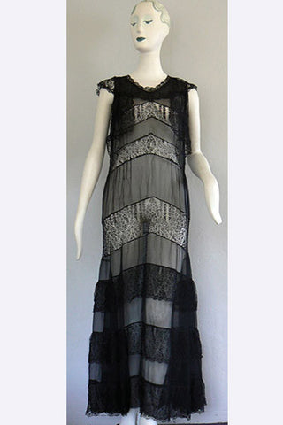 1930s Lace & Chiffon Evening Dress
