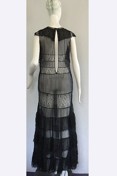 1930s Lace & Chiffon Evening Dress