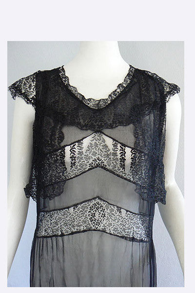 1930s Lace & Chiffon Evening Dress
