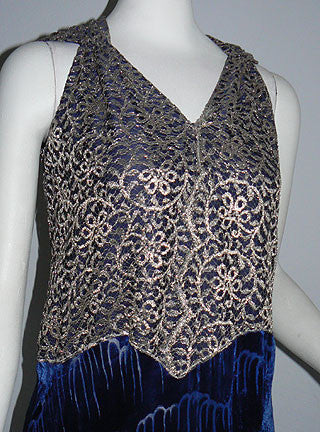 1920s French Devore Velvet & Metallic Lace Ensemble