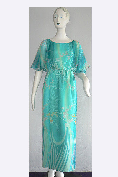 1970s Tina Leser Cherry Blossom Print Dress