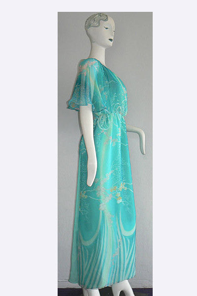 1970s Tina Leser Cherry Blossom Print Dress