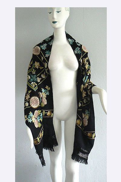 1970s Liberty London Crewel Work Scarf/Wrap