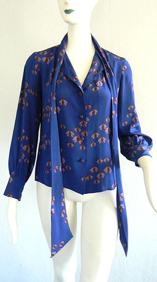 1970s Gucci Bee Print Blouse