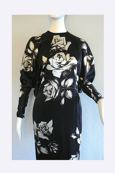 1970s Galanos Roses Eveing Dress