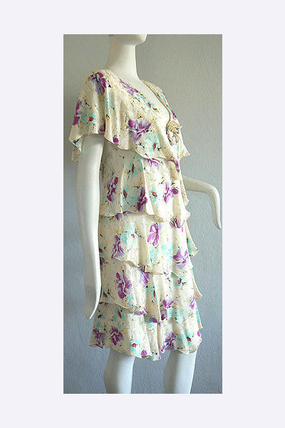 1980s Holly Harp Floral Dress