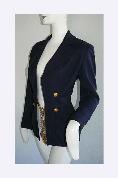 ICONIC 93A NAVY BLUE SEQUIN CLASSIC VINTAGE CHANEL JACKET, SIZE 38 — KERN1  STORE