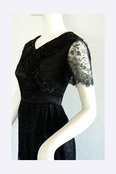 1910s Black Lace & Silk Dress