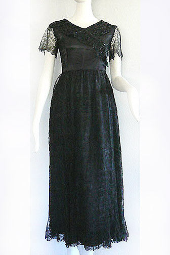 1910s Black Lace & Silk Dress