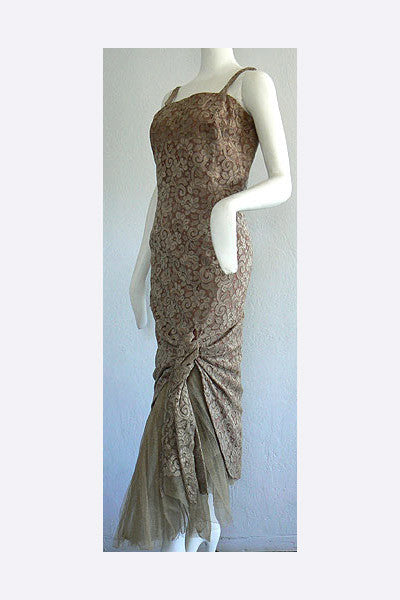 1950s Jacques Griffe lace evening gown