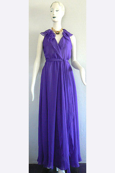 1970s Halston Purple Wrap Gown