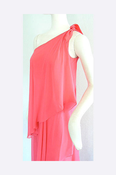 1970s Halston Watermelon Pink Goddess Gown