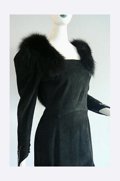 1980s Bernard Perris Suede & Fox Dress