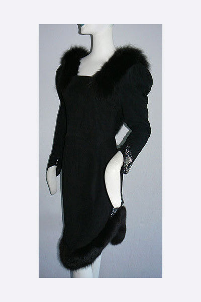 1980s Bernard Perris Suede & Fox Dress