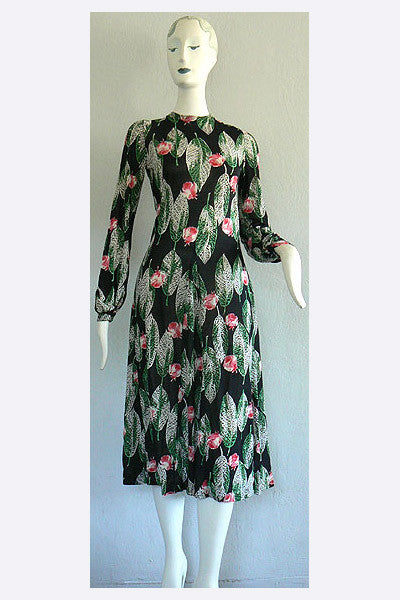 1970s Rose Print Dress