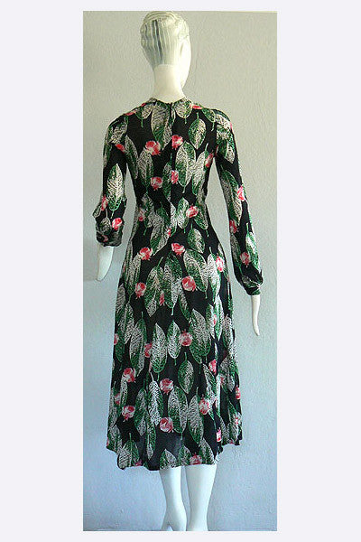 1970s Rose Print Dress