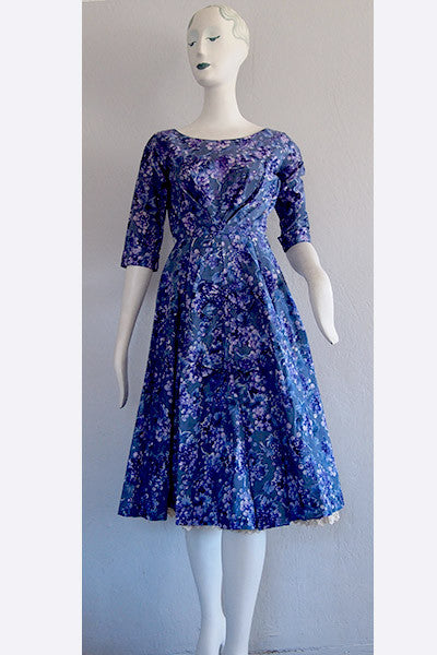 1950s Hardy Amies Grape Print Dress
