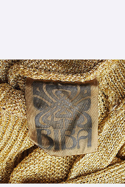 1960s Biba Gold Lurex Knit Halter Dress