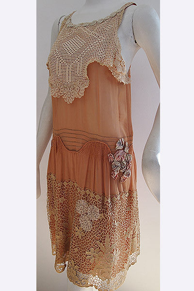 silk flapper dress 1920s Silk & Lace Flapper's Dress – Swank Vintage