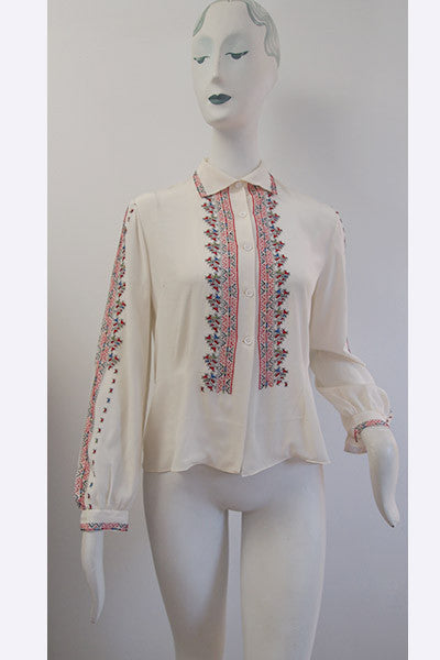 white and red peasant blouse