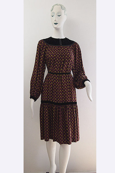 1970s Yves Saint Laurent Silk Peasant Dress