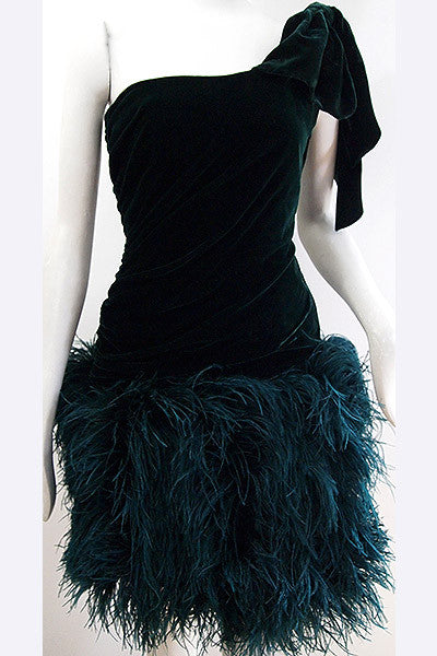1990s Renée Lewis Vintage Couture Ostrich Feather Dress