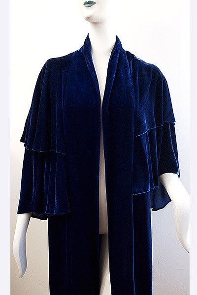 1930s Blue Velvet Double Cape Cocoon Coat