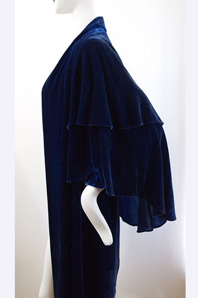 1930s Blue Velvet Double Cape Cocoon Coat