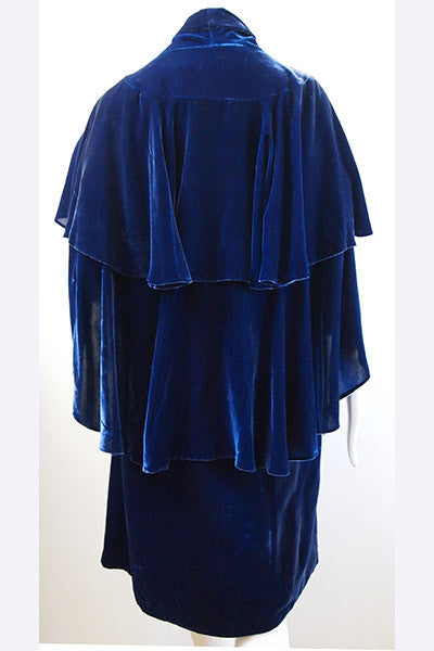 1930s Blue Velvet Double Cape Cocoon Coat