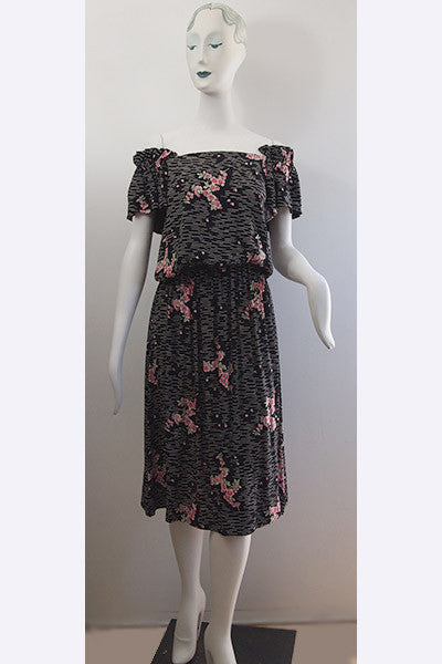 1950s Cherry Blossom Rayon Print Dress