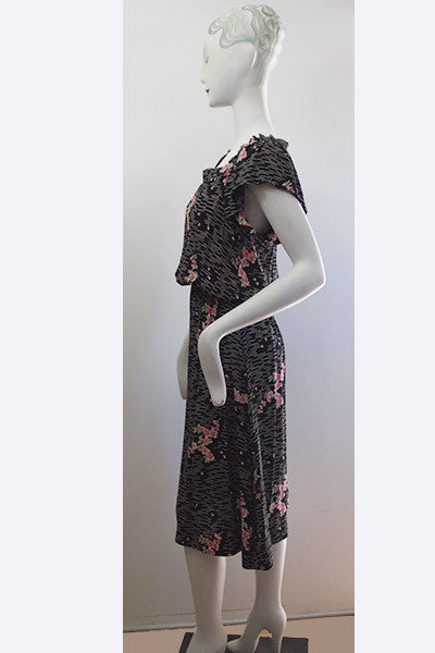 1950s Cherry Blossom Rayon Print Dress