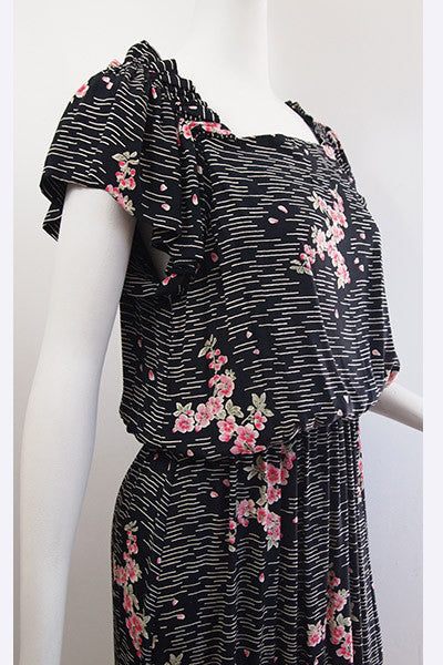 1950s Cherry Blossom Rayon Print Dress