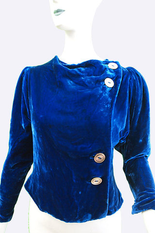 1940s Blue Silk Velvet Jacket
