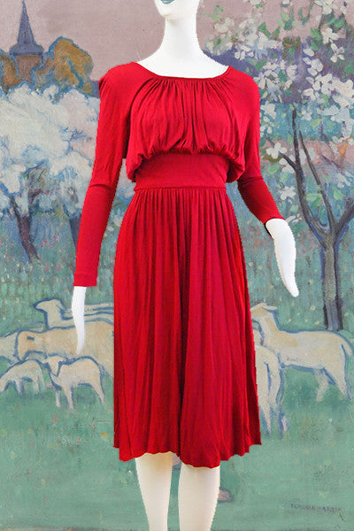 1970s John Bates Cranberry Red Dress