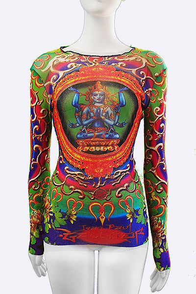1990s Jean Paul Gaultier Hindu God/Goddess Mesh Top